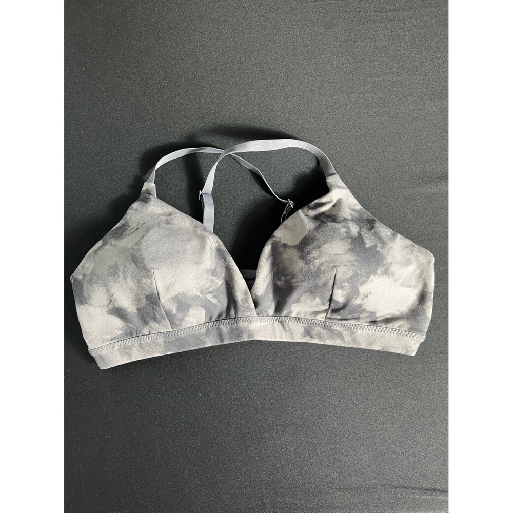 Athleta Gray Tie Dye Strappy Sports Bra Medium Yoga Workout Wireless